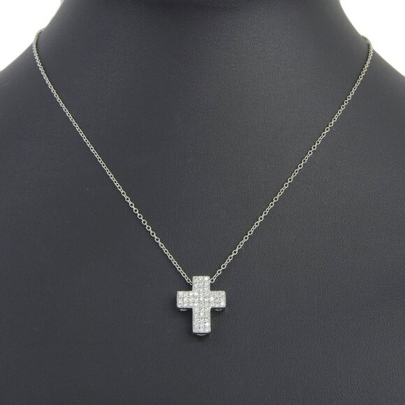 Ponte Vecchio cross Necklace K18 white gold/diamond cross 5.2g Women - Picture 1 of 7